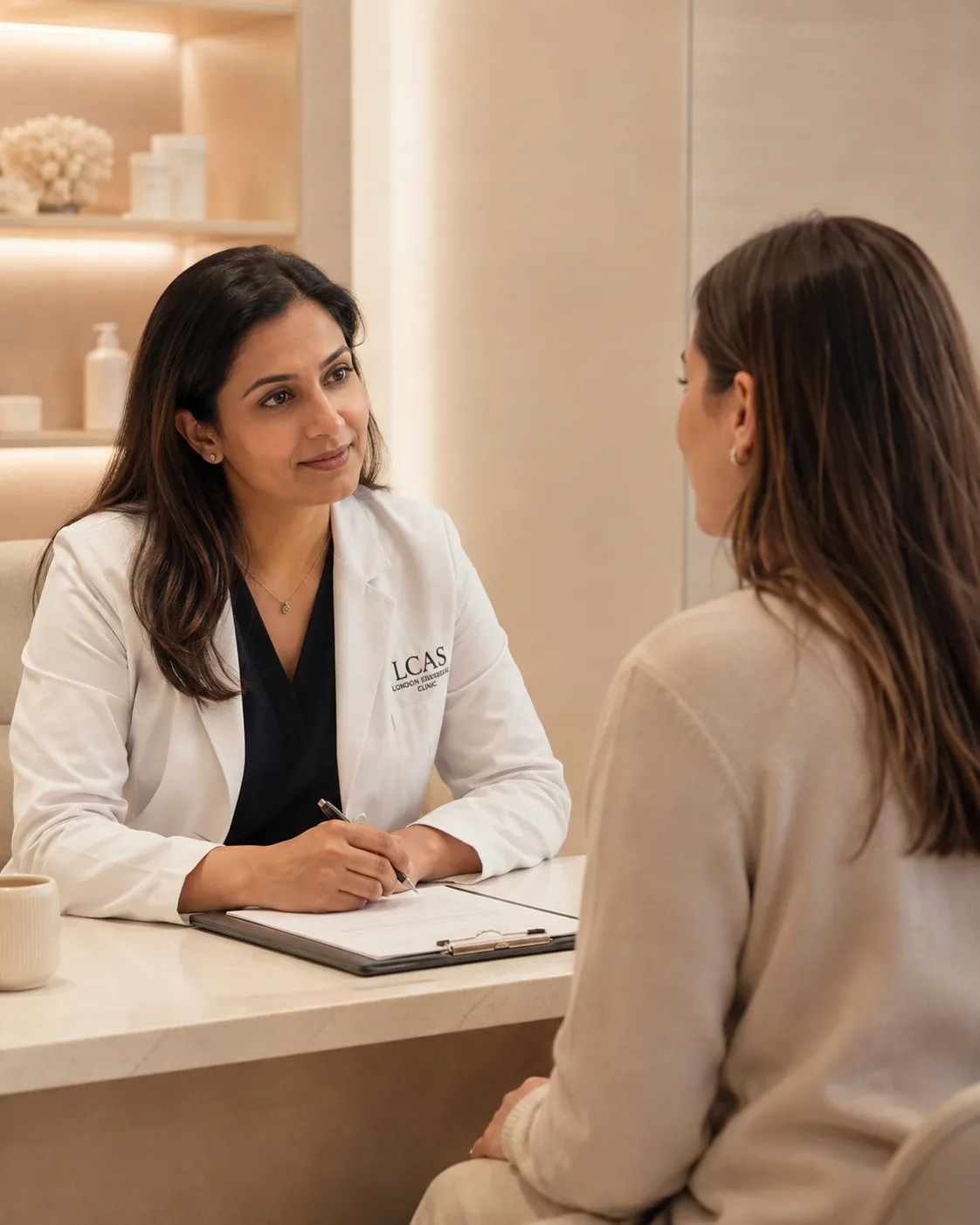 An LCAS doctor listening to a patient during a consultation
