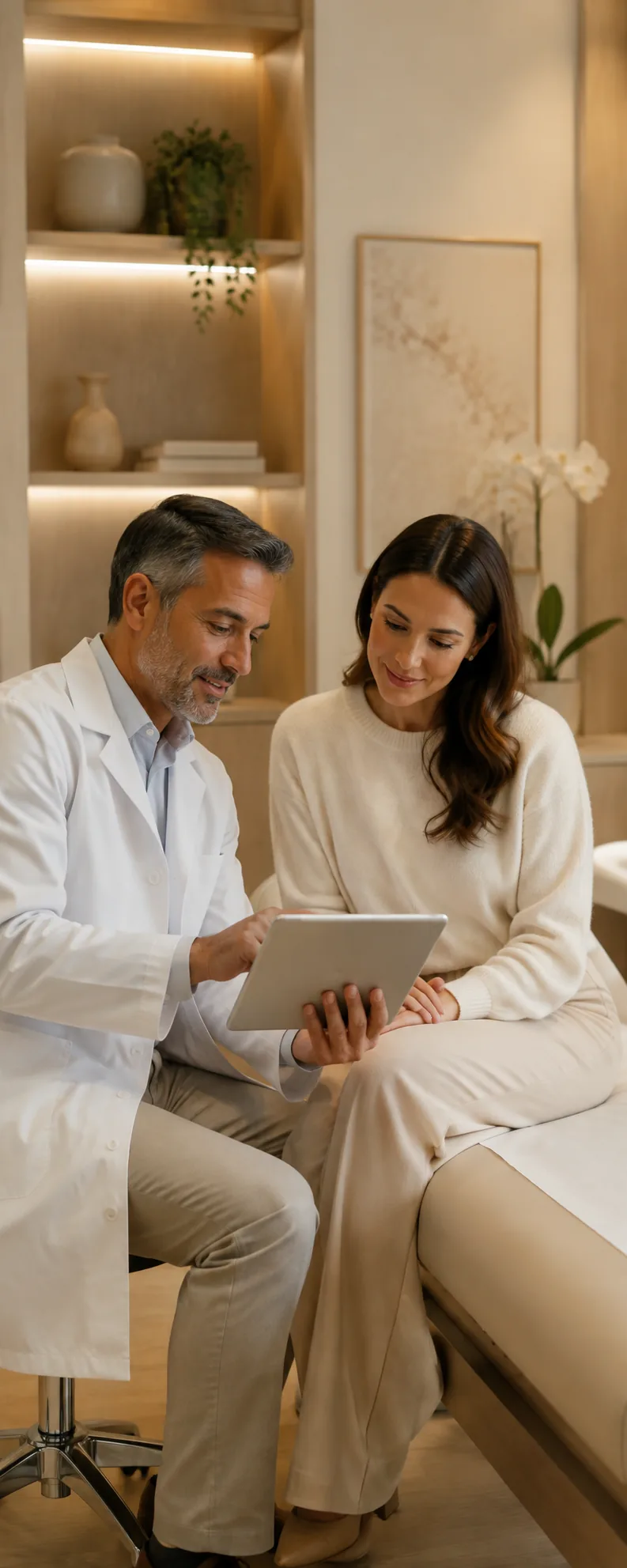 A doctor showing a patient her plan on a tablet